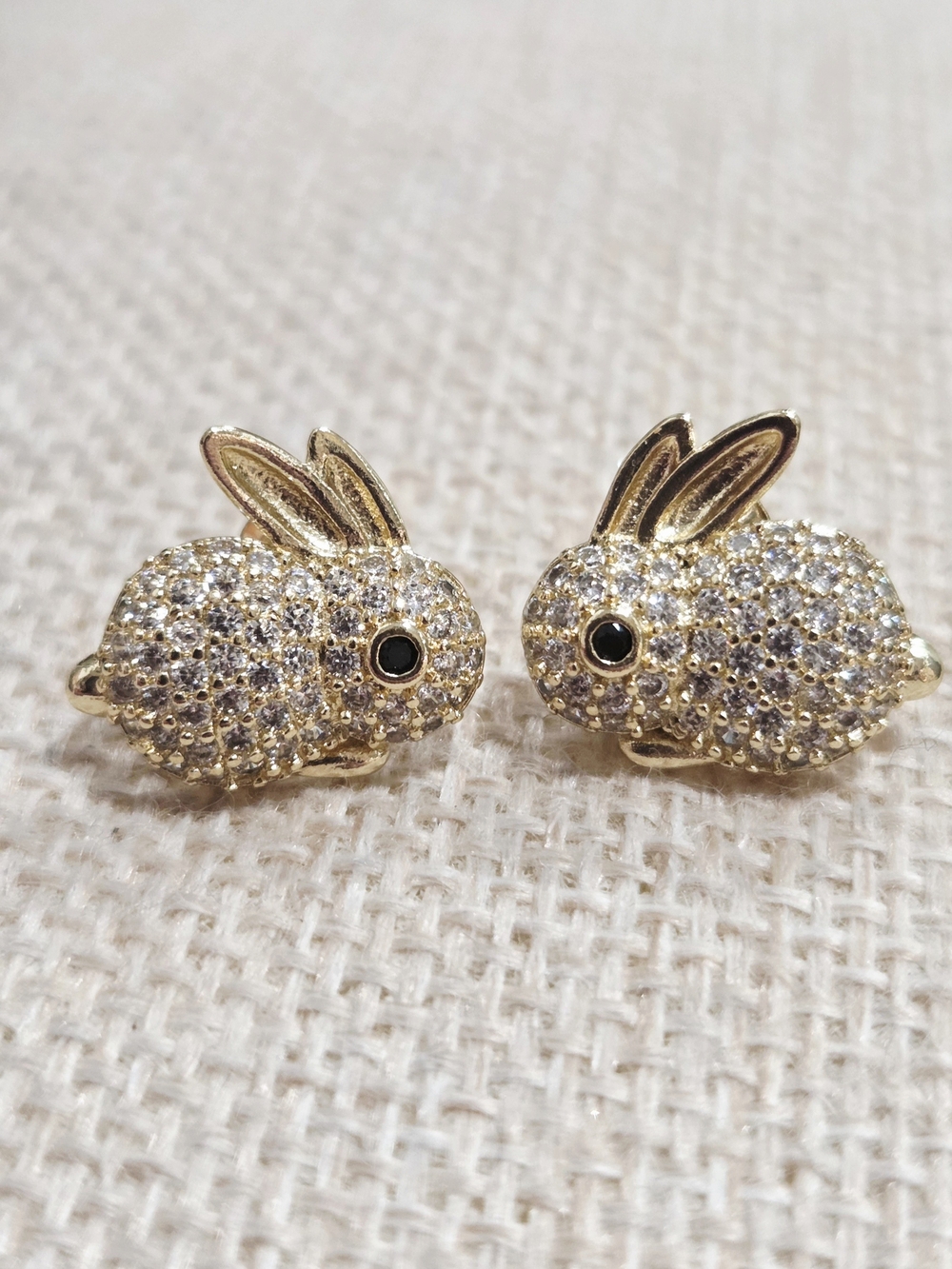 Gold Moissanite Sparkle Bunny Post Earrings